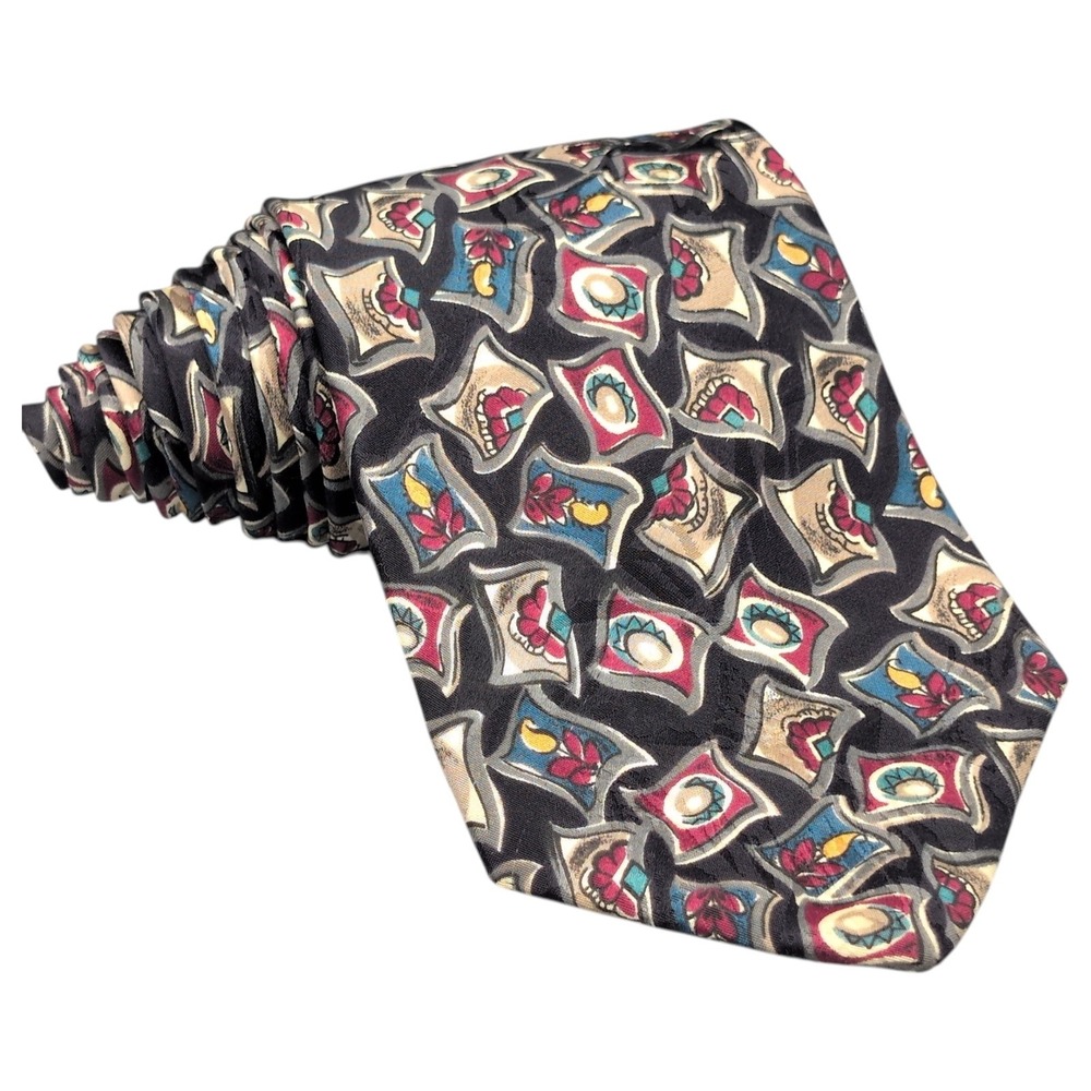 Vintage The Coachman Tie 59" GJ‎ Cahn Silk Abstract Geometric Handmade USA 90s